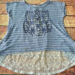 Knit Works Girl Shirt Owl Layered Lace L